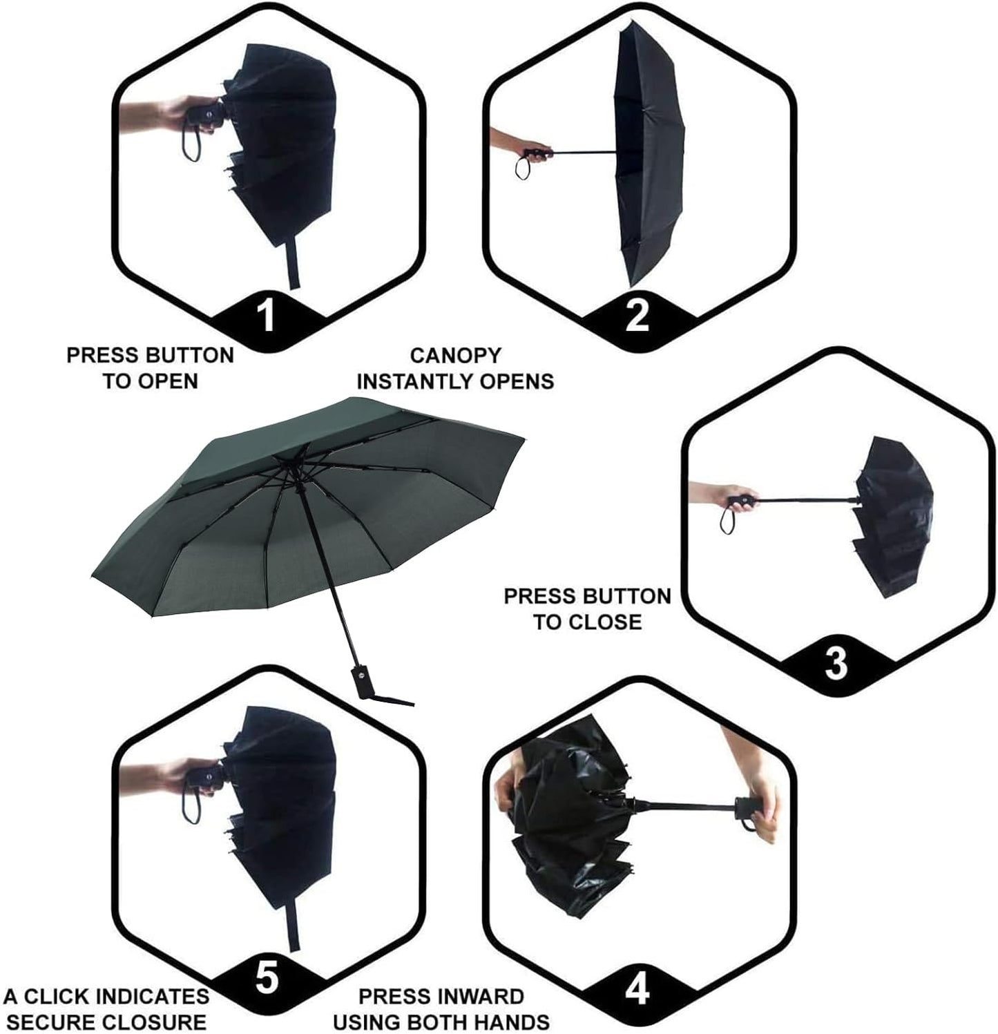 SY COMPACT Travel Umbrella - Windproof Automatic Compact Umbrella for Rain, Lightest 8-Rib, Small, Strong & Portable, Durable Grip, Fits Backpack & Car, Factory Direct (UV Available)