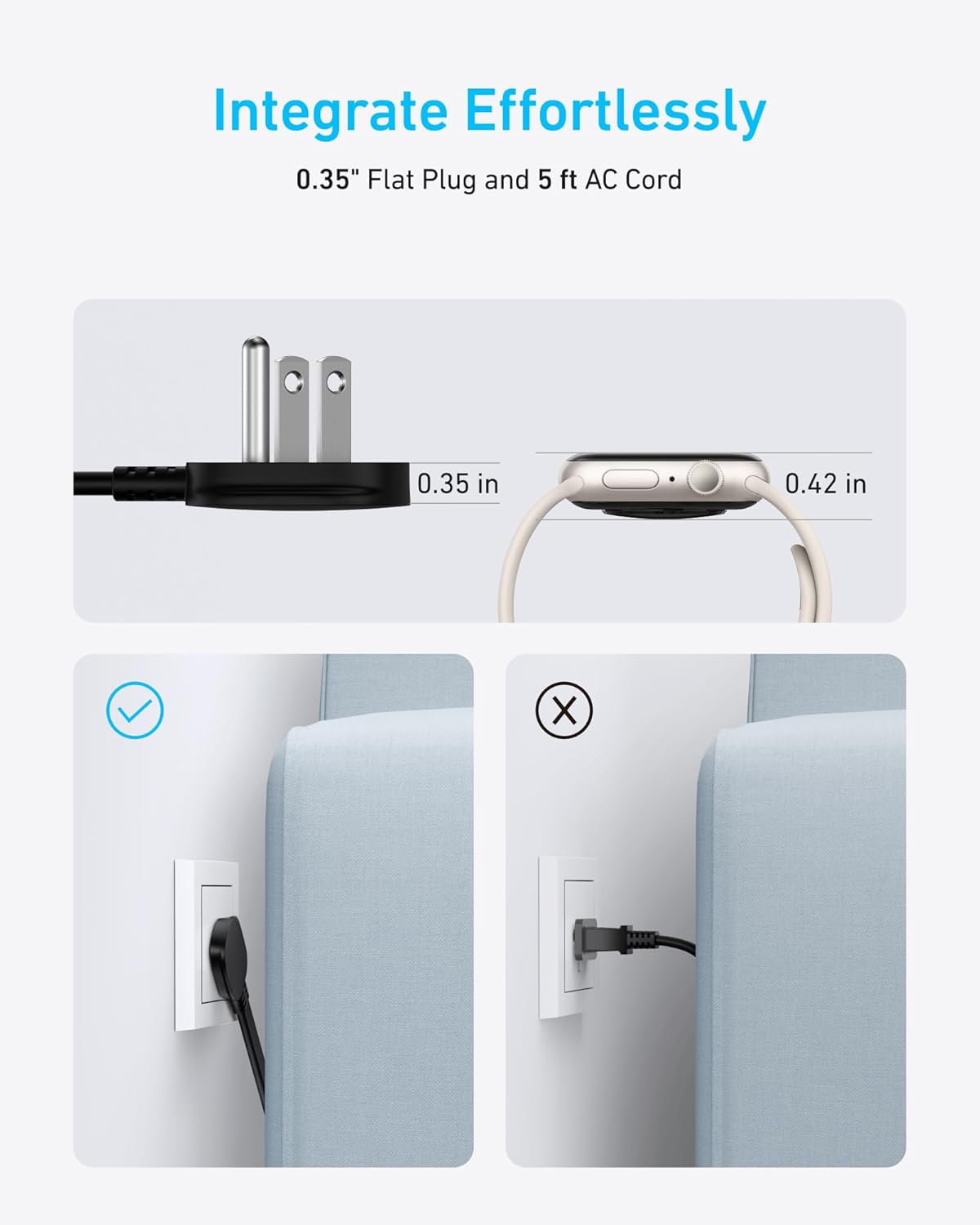Anker Desktop Charger, 9-in-1 Power Strip with 300J Surge Protector, 5ft Flat Plug Extension Cord with Multiple Devices, 100W USB C Charger with 3 AC, 2 USB A, 4 USB C, Home Office, Desk Accessories
