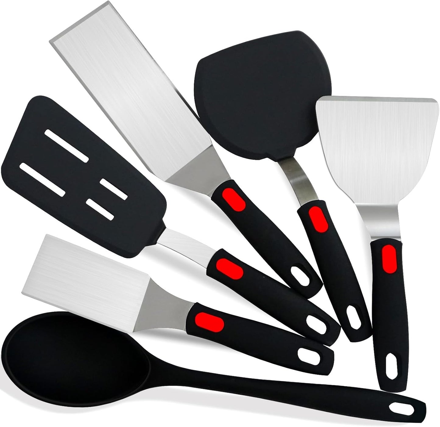 Spatula Set 6-Piece - kitchen utensils set cooking Stainless Steel Turner Set, 600°F Heat Resistant, Metal Spatulas for Griddle/Cast Iron & Nonstick Safe Silicone Tools for Egg, Pancake, Burger