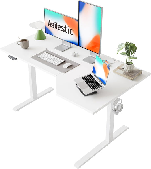 Agilestic Electric Standing Desk, Height Adjustable Desk, 55 x 32 Inch Sit Stand up for Work Office Home, L Shaped Ergonomic Rising Computer Table with Memory Preset, White