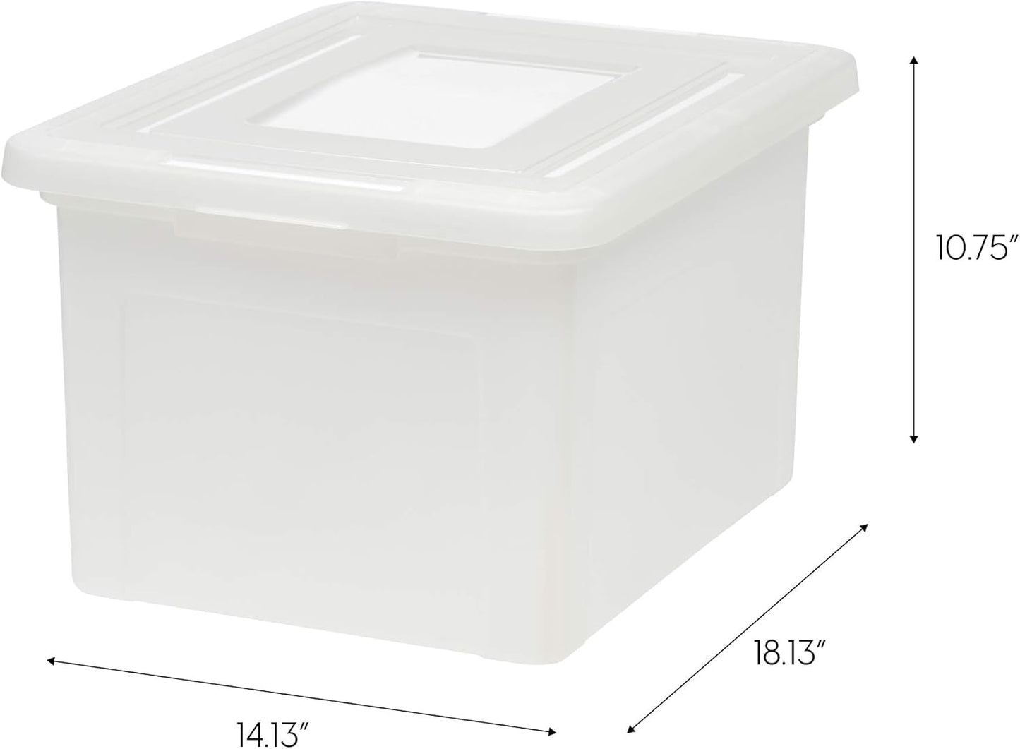IRIS USA File Box with Lid, File Storage Box for Letter Size Documents, Portable Plastic File Box, Stackable Nestable Organizer, 35 Qt, 4 Pack, Pearl