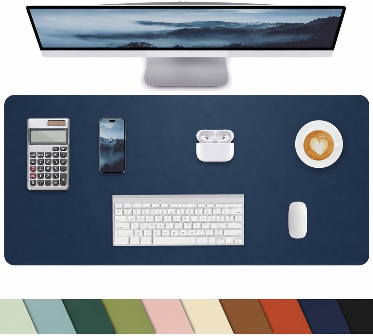 Non-Slip Desk mat,PULeather Desk Pad Protector, Office Desk Mat, Large Mouse Pad,Desk Blotter, Laptop Desk Pad, Waterproof Desk Writing Pad for Office and Home (Midnight Blue, 35.4" x 17")