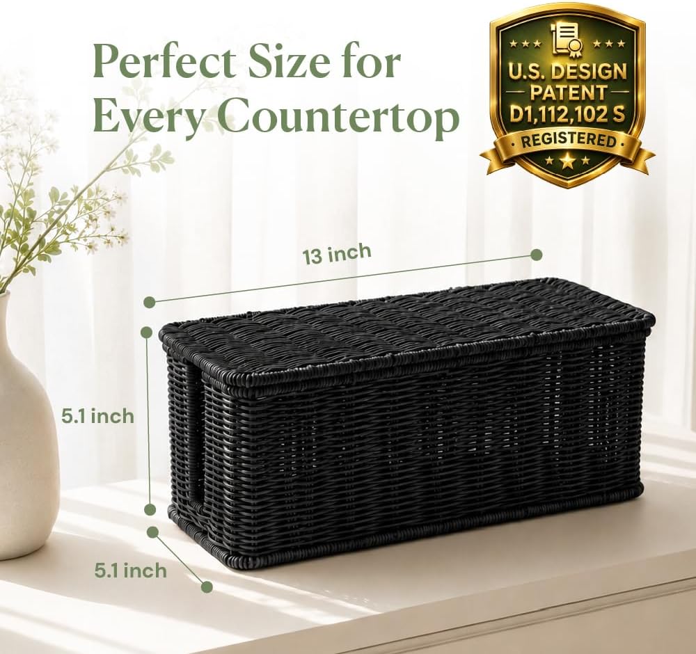 Cable Management Box, Handmade Rattan Cord Organizer for Power Strip | Open Slots Cord Hider for Power Strip, Router & USB Hub, Registered U.S. Design Patent