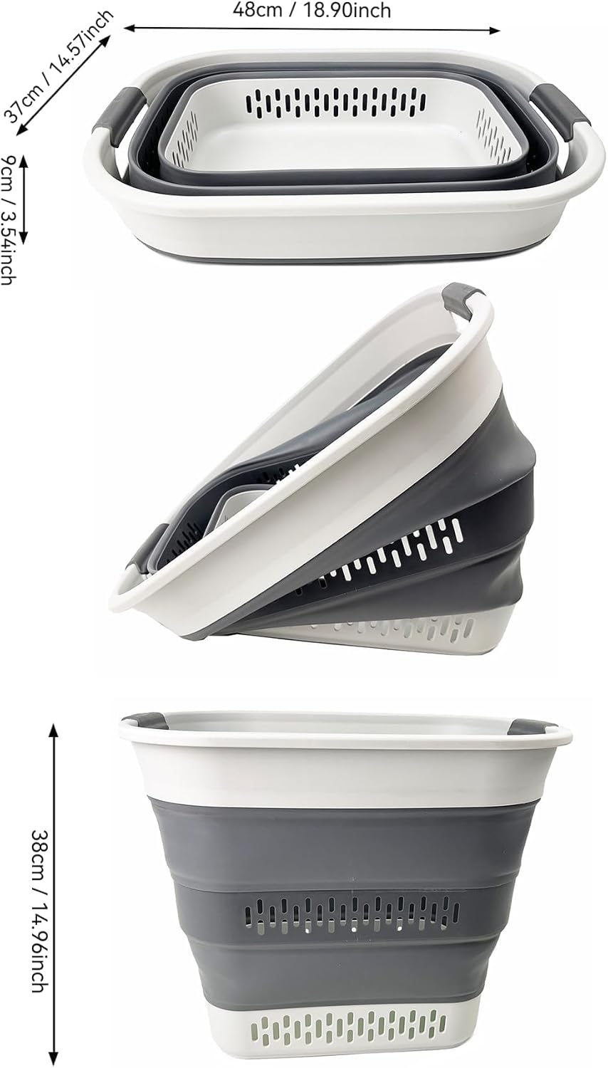 SAMMART 40L (10.5 Gallon) Collapsible Plastic Laundry Basket - Foldable Pop Up Storage Container/Organizer - Portable Laundry Hamper - Space Saving (1, Grey/Steel Grey)