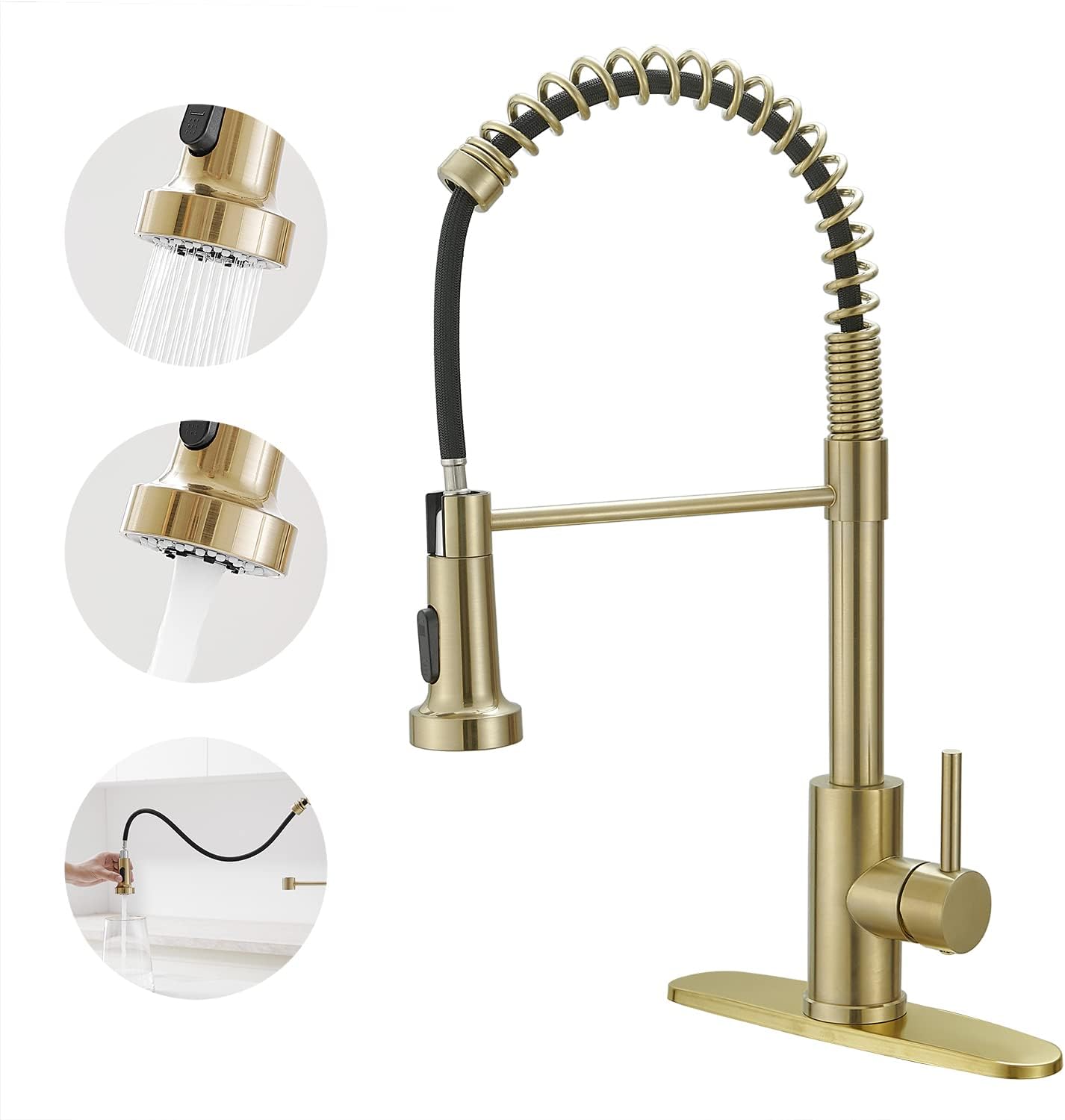 VOTON Black Kitchen Faucet with Pull Down Sprayer Pull Out Kitchen Sink Faucet Stainless Steel Commercial Spring Farmhouse faucets for Kichen Sink Camper Laundry Utility Rv Bar Sink Faucet