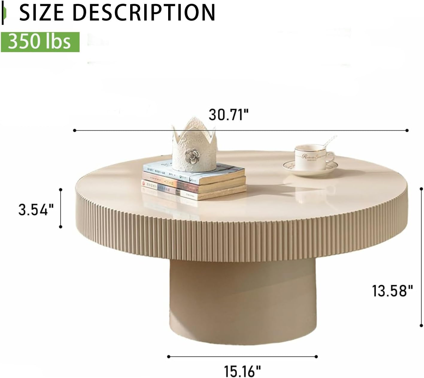 Handmade Wooden Drum Coffee Table (A White 30.7in) | Elegant Round Fluted Wood Coffee Tables, Rustic Modern Circular Centerpiece for Living Room & Farmhouse Decor
