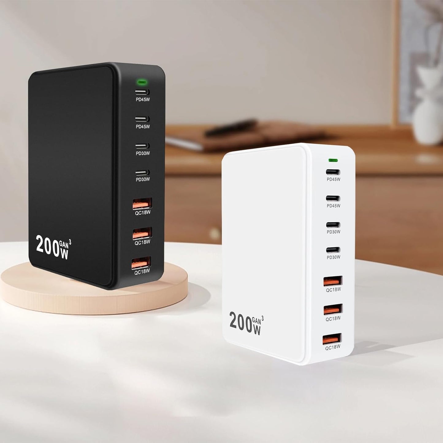 USB C Charger Block 200W USB C Charger Block, Upgraded GaN 7-Port Fast Charging Station Hub for Multiple Devices