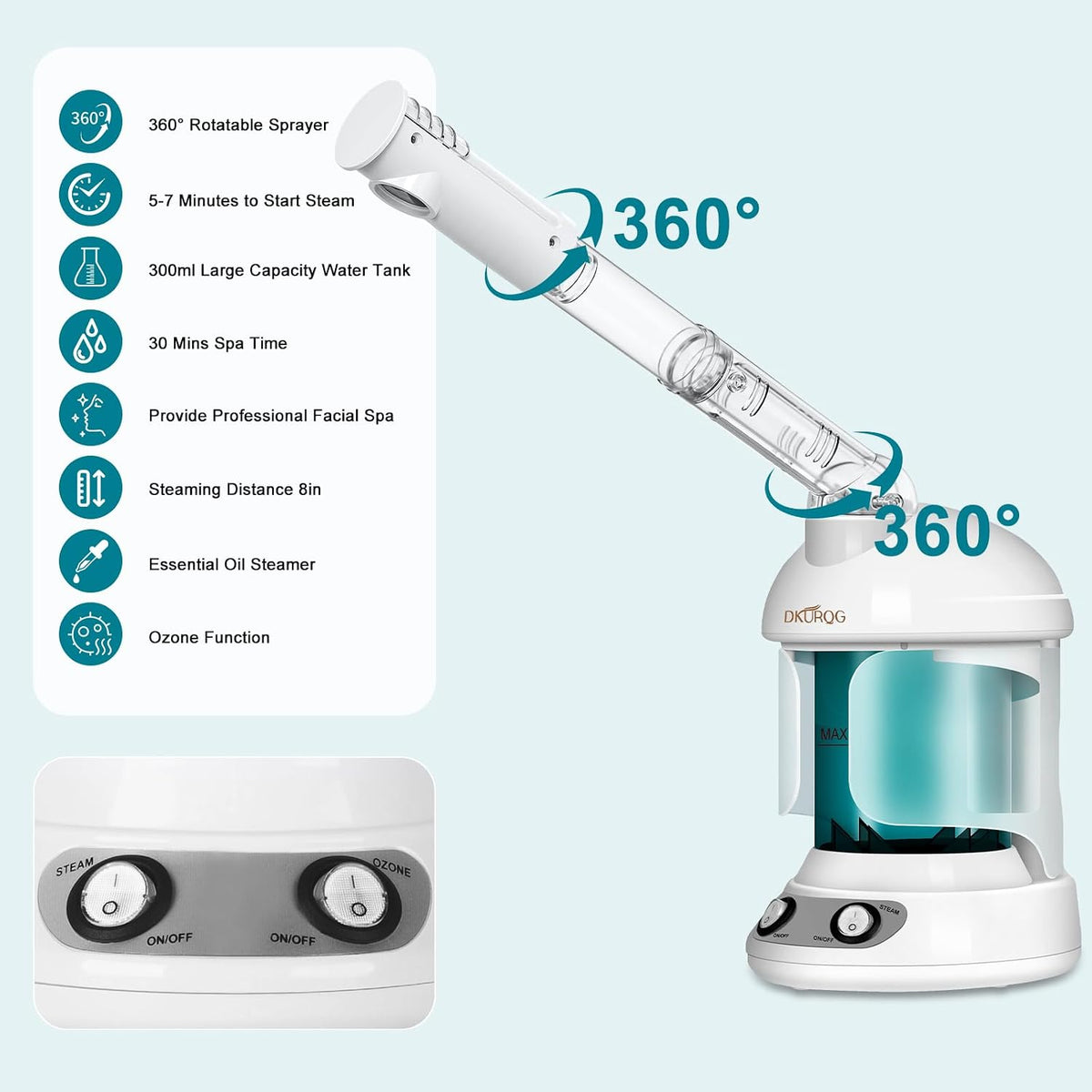 Facial Steamer with Extendable 360° Rotating Arm Blue