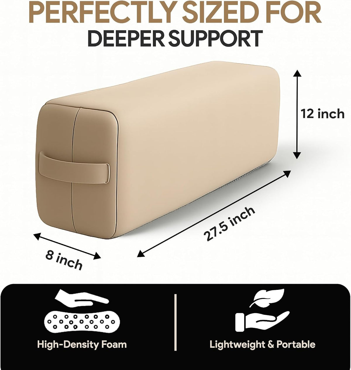 Rectangular Yoga Bolster Pillow for Meditation, Yoga & Back Support – Soft Meditation Cushion with Removable Hand Wash Cotton Cover & Carry Handle (beige)