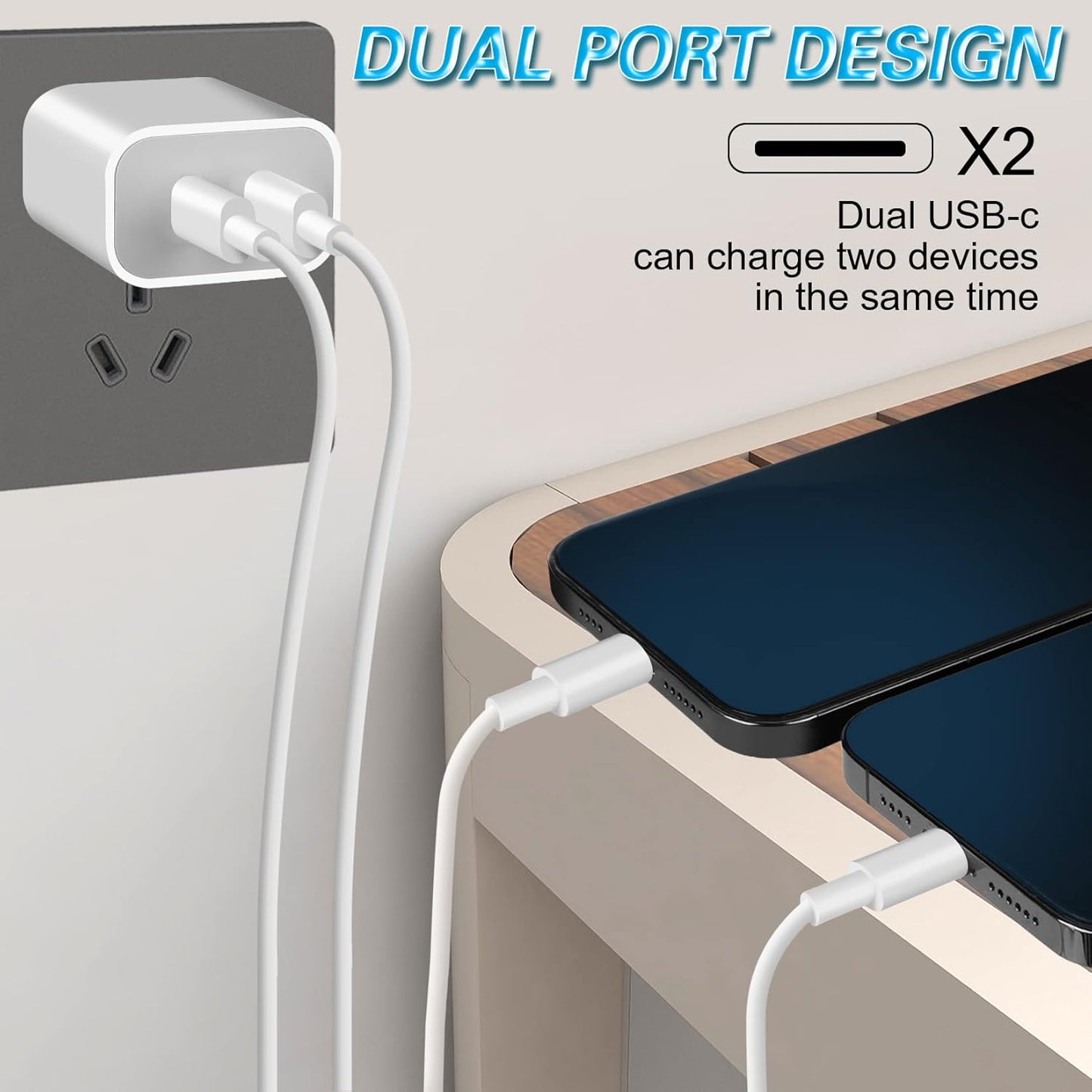 iPhone 14 Super Fast Charger,Dual Port USB C Charger,iPhone Charger Fast Charging Block,Quick Apple USB C Wall Adapter Plug,2Pack Type C Lightning Cable For iPhone 14/13/12/11/ProMax/MiNi/XR/SE/8 Plus