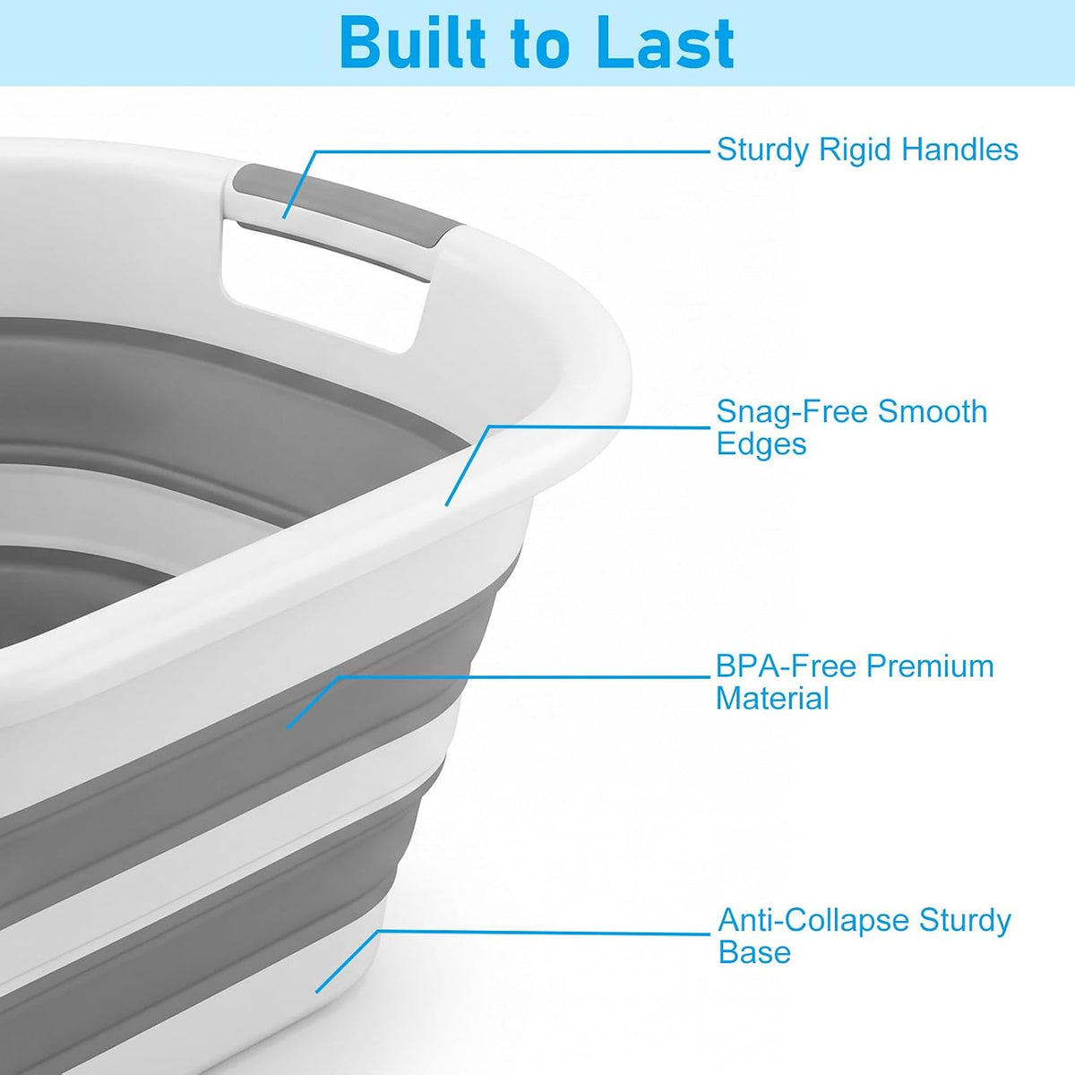 Collapsible Laundry Basket 40L(10.5 Gallon) – Plastic Foldable Pop-Up Clothes Hamper with Handles - Portable Washing Tub & Space Saving Organizer for Dorm, Bedroom & Bathroom