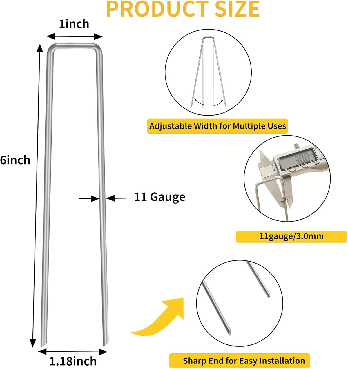 HongWay 300 Pack Landscape Staples, 6 Inch Garden Stakes Galvanized Steel