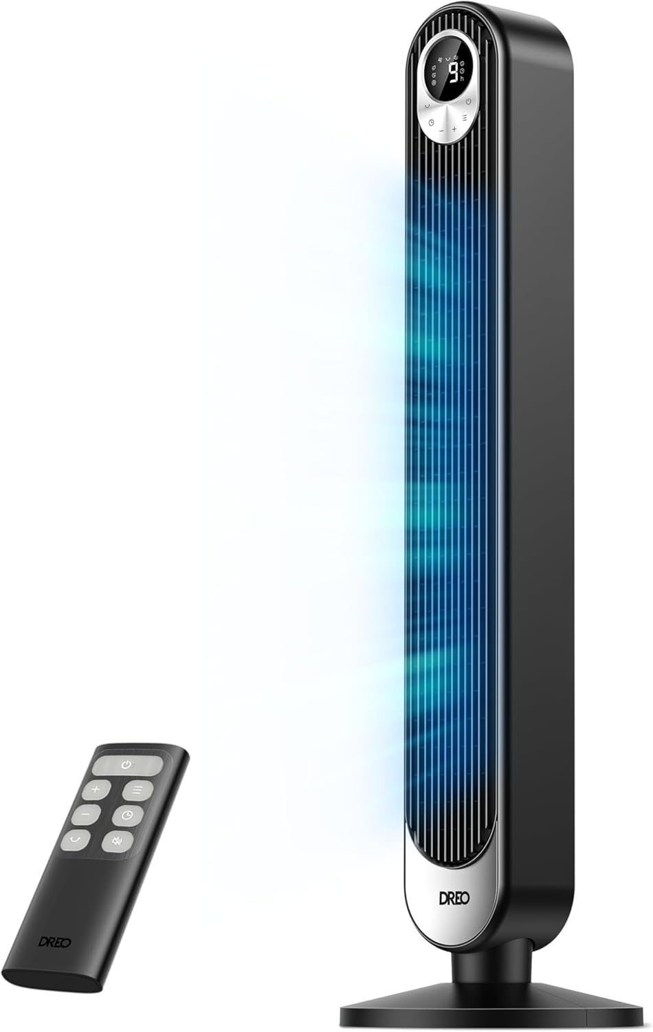 DREO Tower Fan for Bedroom, 28 ft/s, 20dB Quiet Oscillating Bladeless Fan with Remote, 9 Speeds, 4 Modes, 12H Timer, LED Display, Standing Floor Fan Powerful for Indoor Home Office Room, 42 Inch