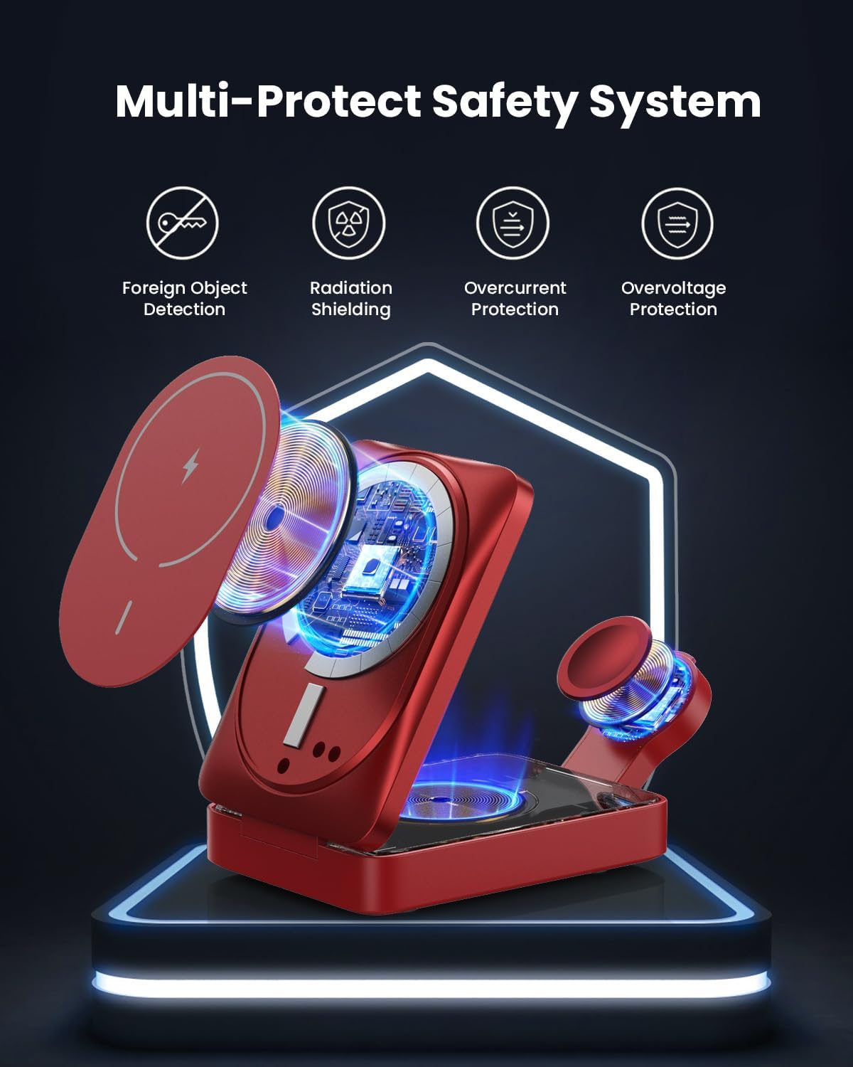 3 in 1 Wireless Charger Charging Station for iPhone,Travel Foldable Magnetic 15W Fast Wireless Charger Stand for Mag-Safe with 30W USB C Adapter for iPhone 17/16/15/14/13/12,Apple Watch,AirPods