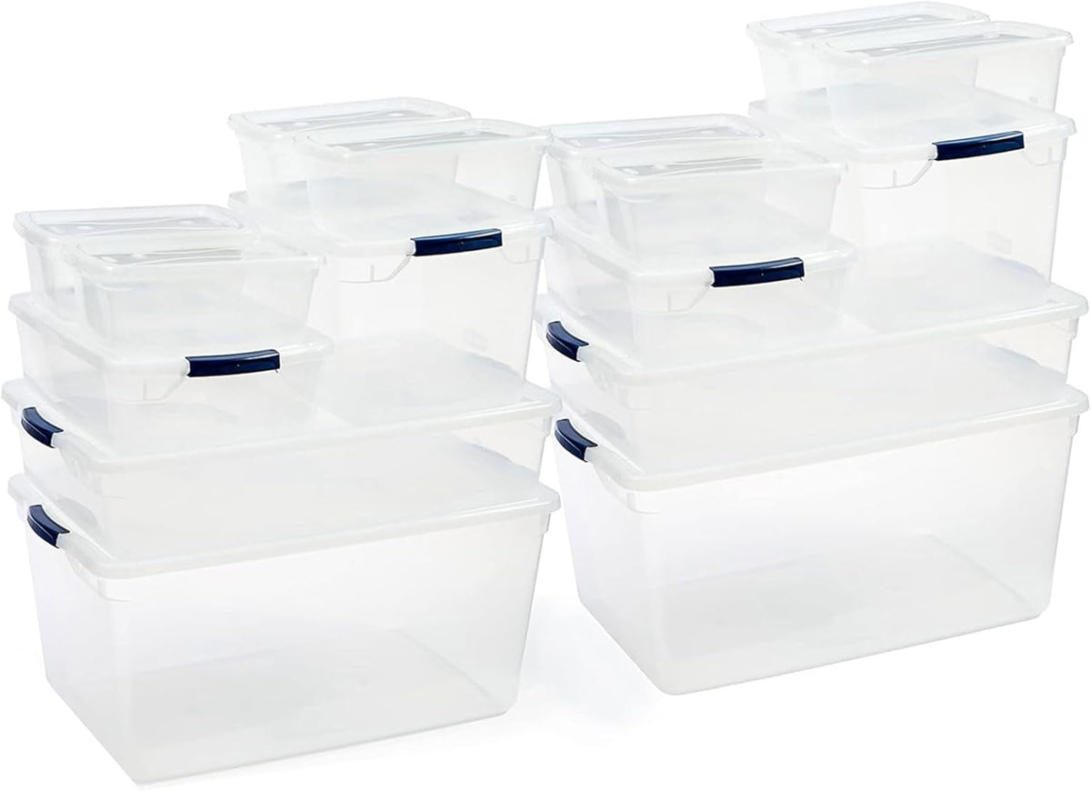 Rubbermaid Cleverstore Clear Dorm Variety 16-Pack, Made in USA, Stackable Large Clear Storage Bins with Lids, See-Through Plastic Storage, with Latching Lids, BPA-Free