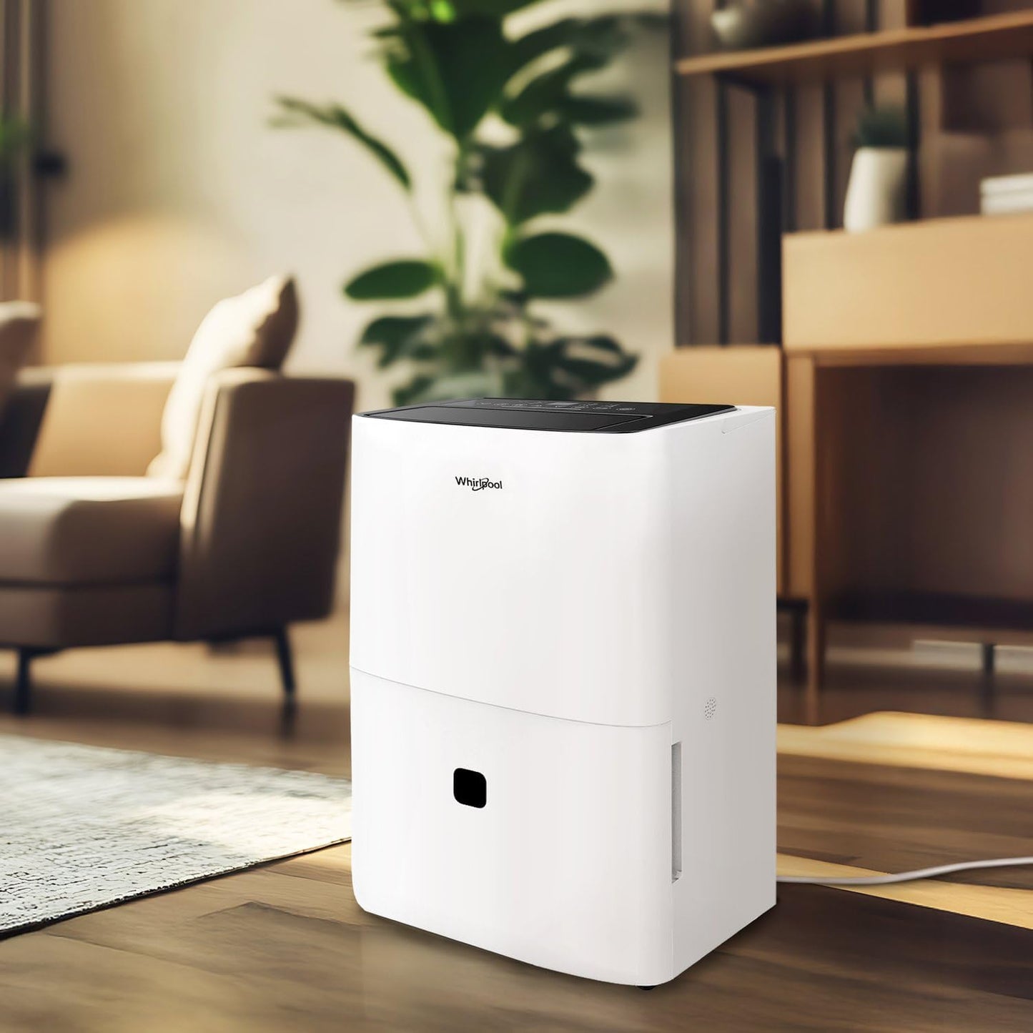 Whirlpool 50 Pint Energy Star Certified Dehumidifier in White, Compact Quiet Efficient Humidity & Moisture Absorber for Home, Bathroom, Bedroom, Living Room, Garage, Attic, Crawl Space, Whole Home