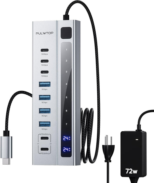 Powered USB C Hub, 9-in-1 USB-Hub suppprt 10Gbps & PD 45W Max Charging
