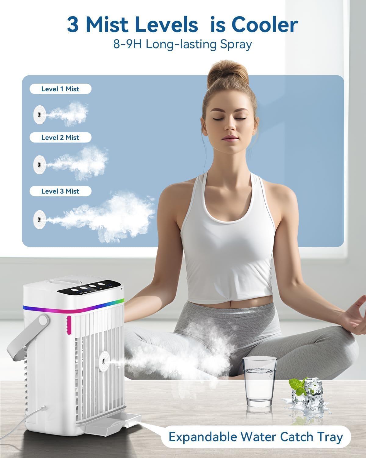 Portable Air Conditioners, 1250ml Mini Air Conditioner Portable Air Cooling Fan Air Cooler Fan with 3 Speeds & 1-3H Timer, Aire Acondicionado Portatil for Bedroom Room Office Desk
