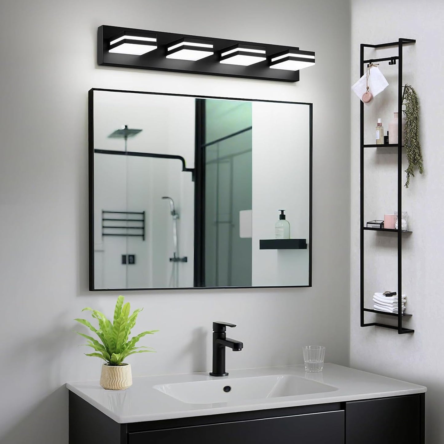 IZORRO LED Modern Bathroom Lights Fixtures(4-Light,Dimmable,360°Rotate),Matte Black Acrylic Wall Lighting,Vanity Lights for Bathroom Over Mirror - 6000k 24In （No Assembly Required）