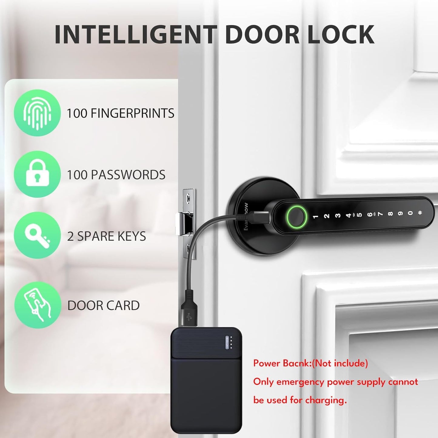 Fingerprint Door Lock Biometric Door Knob with Keypad Keyless Entry, Door Locks for Bedrooms, Home Hotel Office Apartment Black