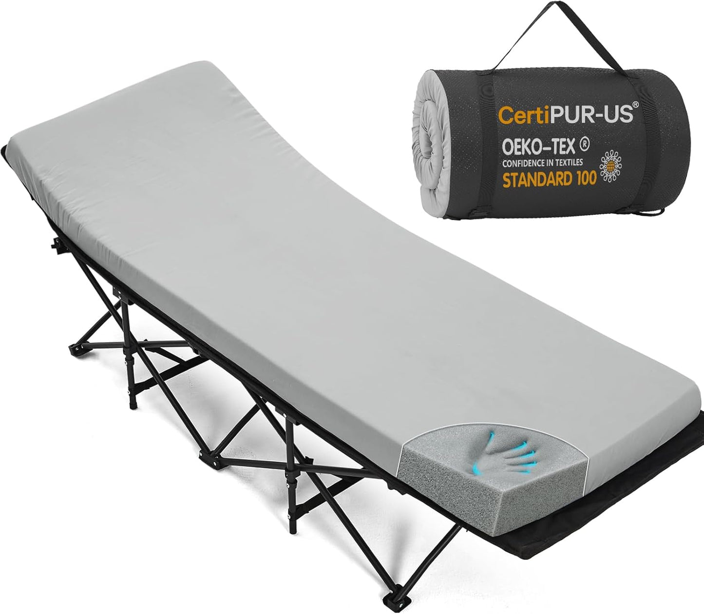 CYMULA Camping Cot Pad 2 Inch Memory Foam, Camping Pad for Folding Cot and Foldable Cot, Portable Roll Up Camp Gear for Car Camping Travel Tent, Non-Slip Waterproof Bottom, Removable Cover, Pad Only