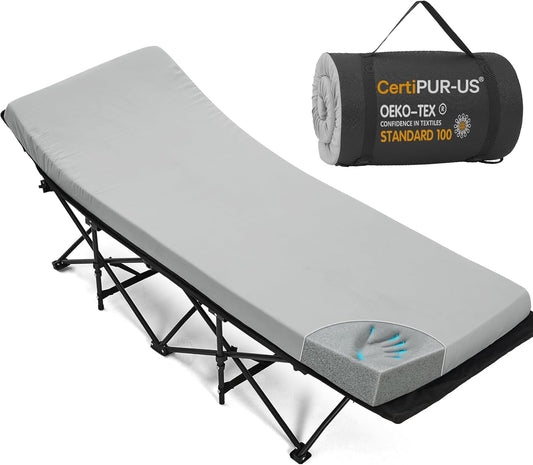 CYMULA Camping Cot Pad 2 Inch Memory Foam, Camping Pad for Folding Cot and Foldable Cot, Portable Roll Up Camp Gear for Car Camping Travel Tent, Non-Slip Waterproof Bottom, Removable Cover, Pad Only