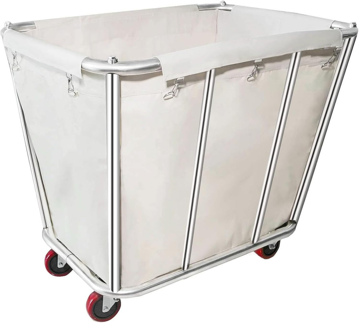 Large Laundry Cart with Wheels,Commercial Stainless Steel Heavy Duty Service Cart Laundry Hamper for Hotel/Home/School/Resort