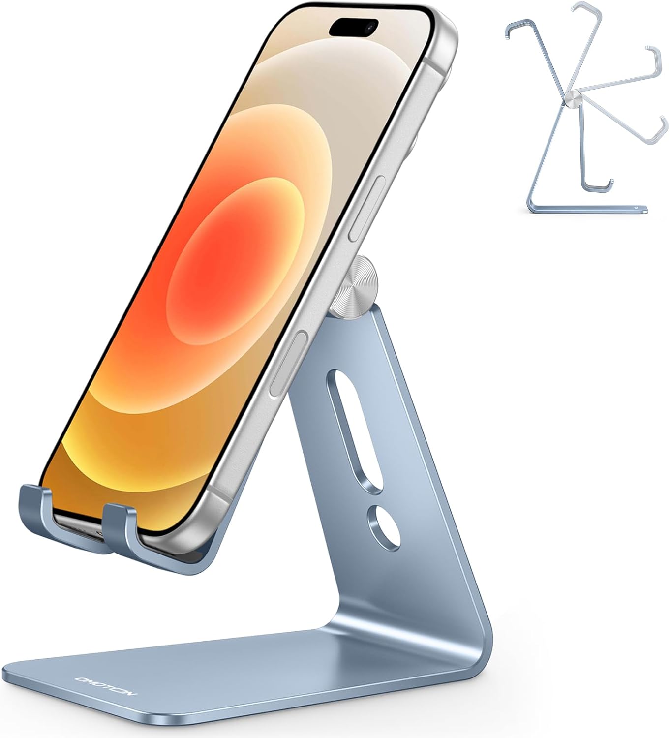 OMOTON Adjustable Cell Phone Stand, C2 Aluminum Desktop Phone Holder Dock Compatible with iPhone 15 14 13 Xs XR 8 Plus 7 6, Samsung Galaxy, Google Pixel, Android Phones, Navy Blue