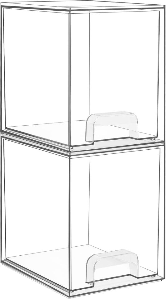 Vtopmart Clear Stackable Storage Drawers, 2 Pack Tall Plastic Organizers