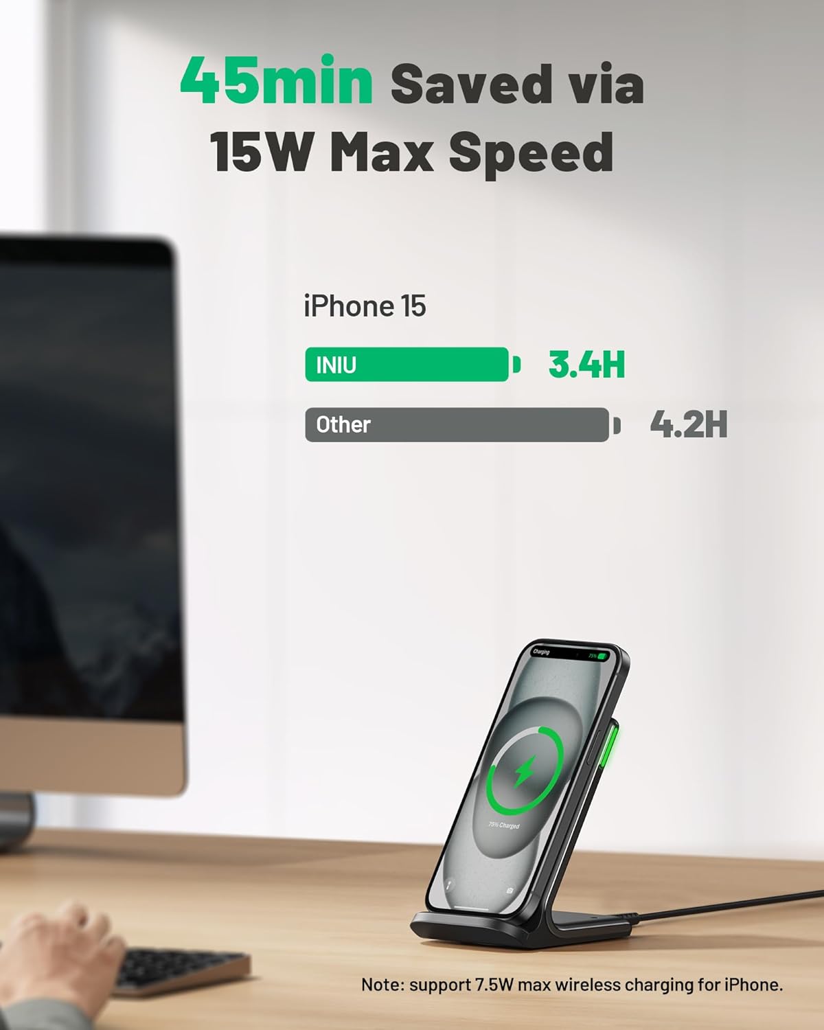 INIU Wireless Charger, 15W Fast Wireless Charging Station with Sleep-Friendly Adaptive Light Compatible with iPhone 17 16 15 14 13 12 Pro Max Samsung Galaxy S25 S24 S23 Note 20 Google etc