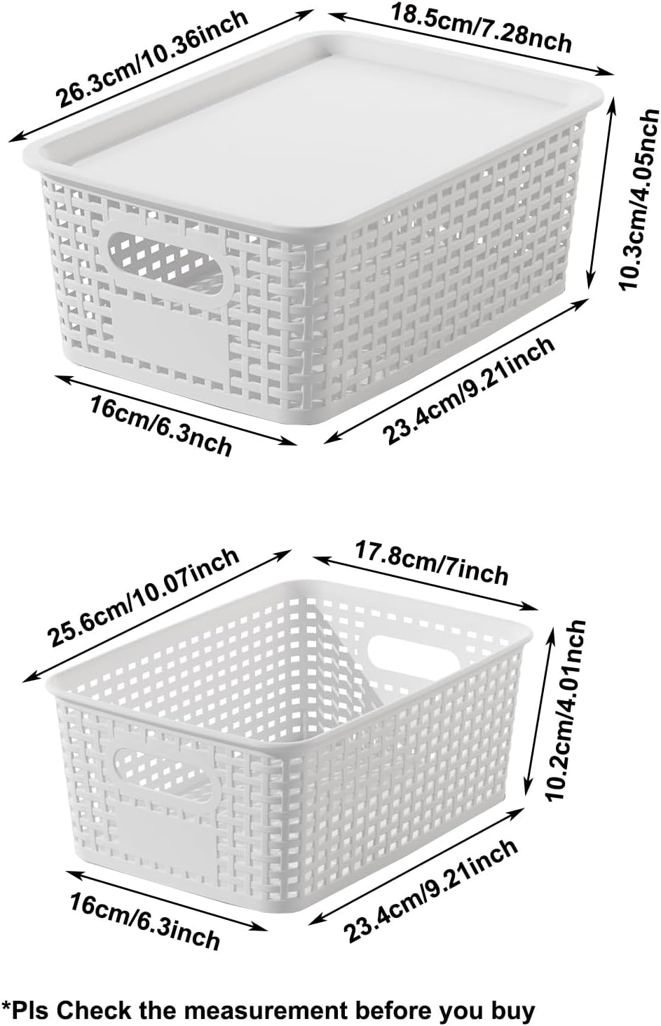 White Plastic Storage Baskets with Lids 12 Pack Stackable Storage Bins Containers for Shelves Organizing, Cute Decorative Storage Boxes for Classroom, Playroom, Closet, Pantry