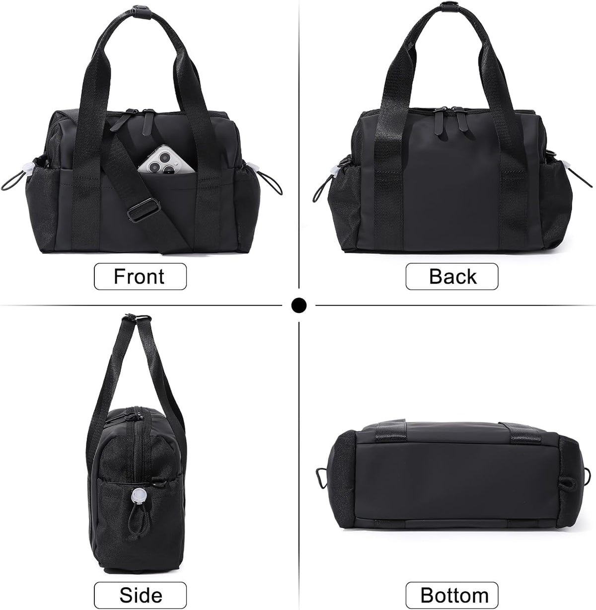 Bucosd Small Gym Bag for Women, Mini Crossbody Gym Duffle Bag with Wet Compartment, Carry on Gym Tote Bag for Workout Dance Sport Travel (Mini-Black)