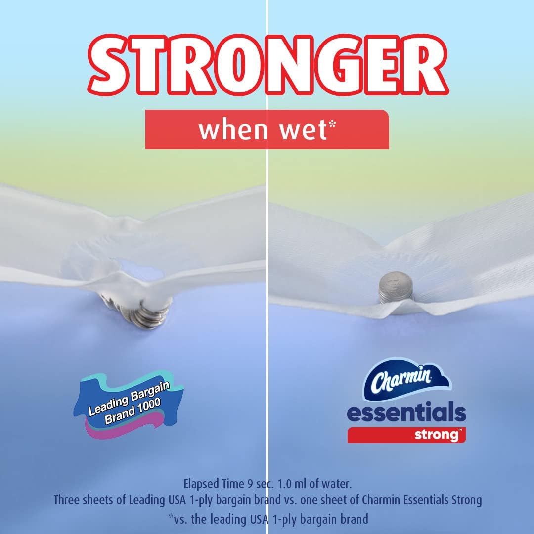 Charmin Essentials Strong Toilet Paper, 9 Mega Rolls = 36 Regular Rolls