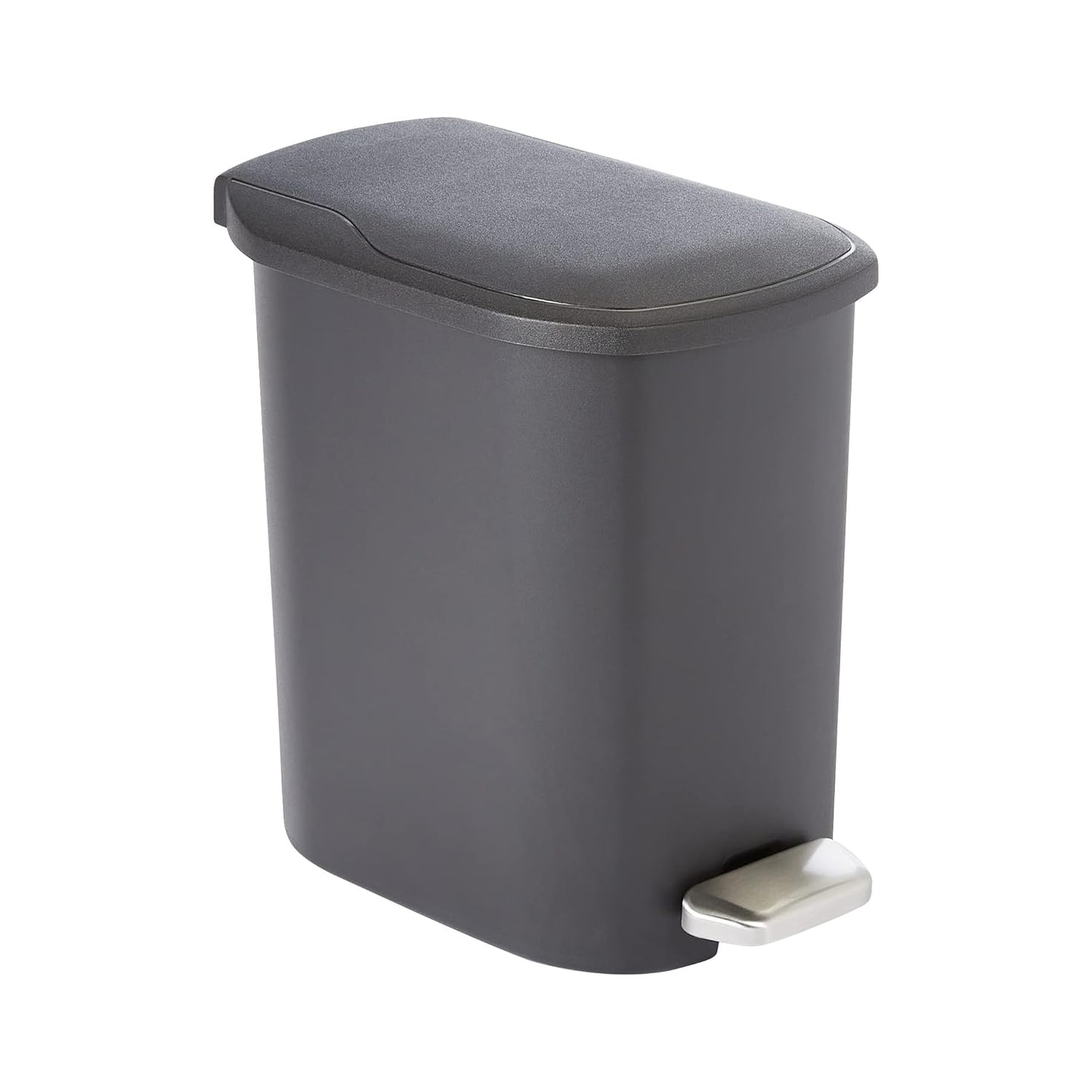 Amazon Basics Compact Plastic Bathroom Trash Can with Soft-Close Lid, Hands-Free Foot Pedal, Removable Inner Bucket, 6L / 1.6 Gallon, Black