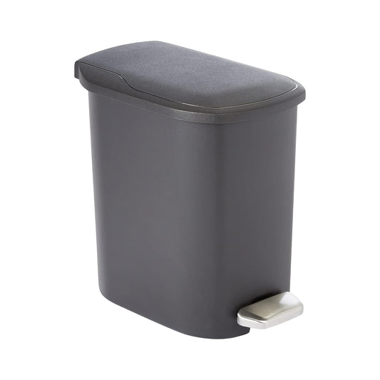 Amazon Basics Compact Plastic Bathroom Trash Can with Soft-Close Lid, Hands-Free Foot Pedal, Removable Inner Bucket, 6L / 1.6 Gallon, Black
