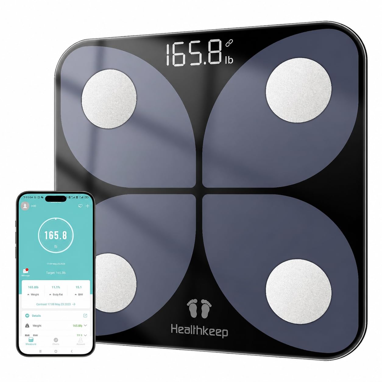 Digital Bathroom Scale for Body Weight: High-Precision 4-Sensor Accuracy, LED Display, 400lb/180kg Capacity, Safe Rounded Corners, Batteries Included