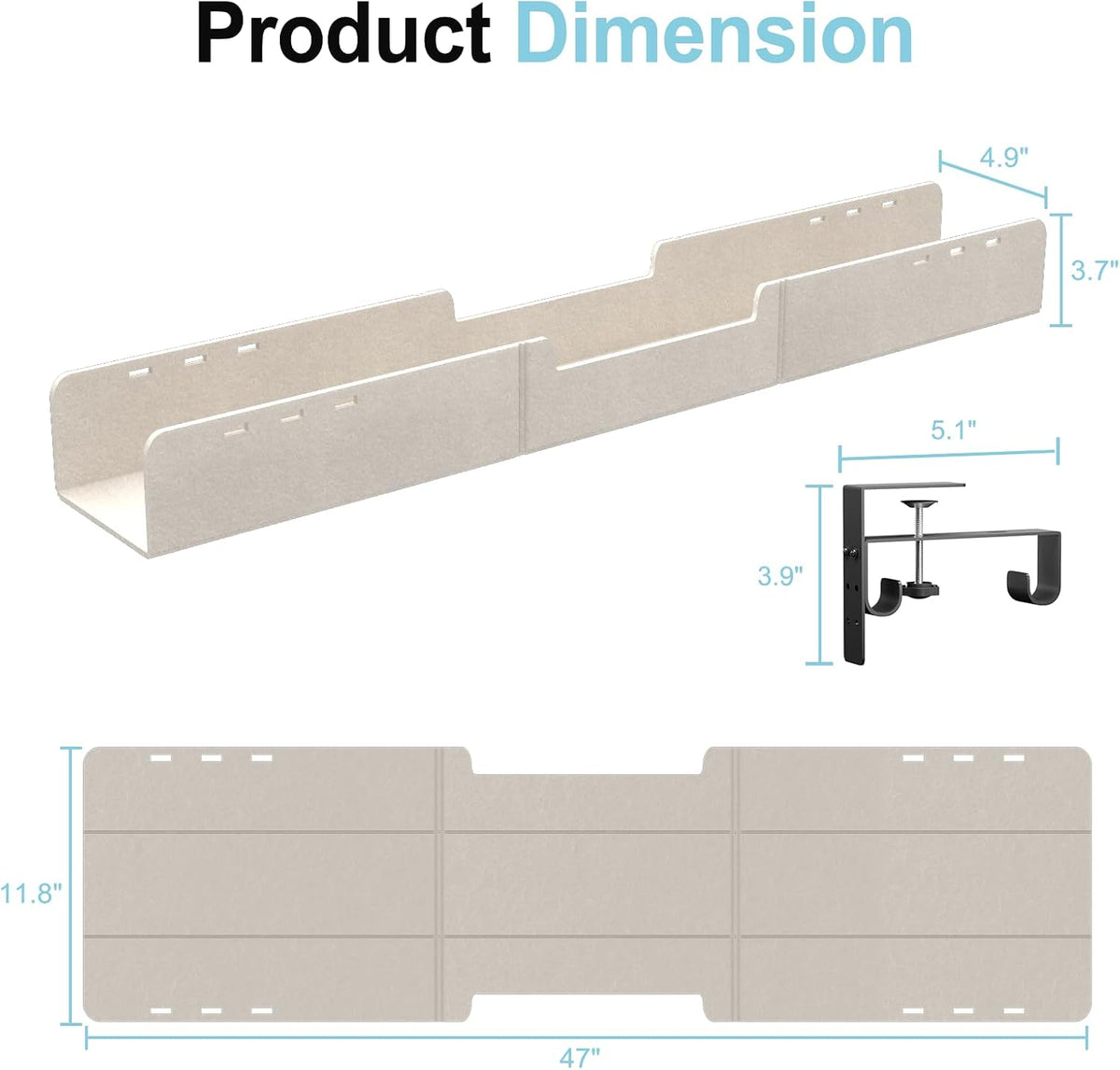 No-Drill Under Standing Desk Cable Management,47.2" L,Beige