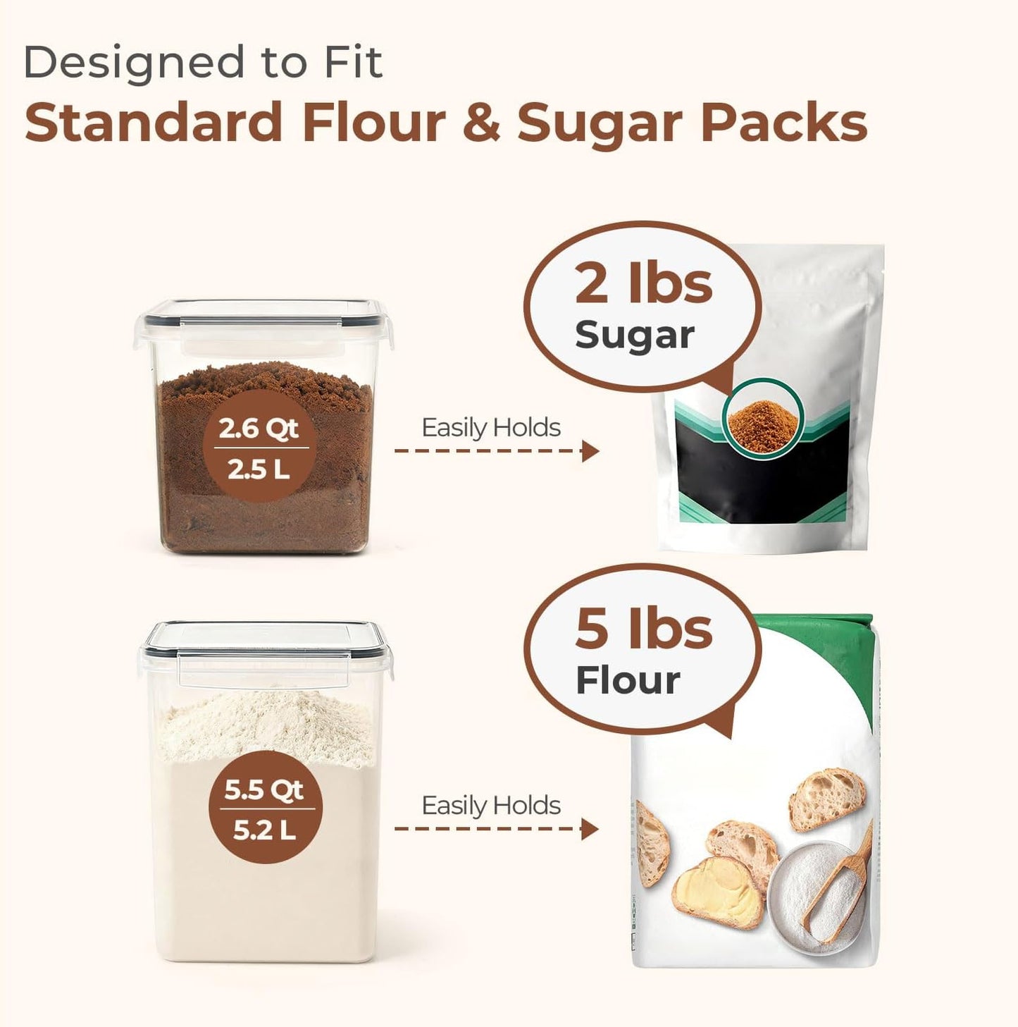 3 PCS Airtight Flour and Sugar Container for Pantry - 5lb Flour Capacity - 7.1 Inch Extra Wide Mouth Square Pantry Storage - Set of 3 (5.2L/5.5Qt) (2.5L/2.6Qt*2) - Stackable Baking Supplies Organizer