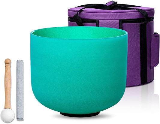 10 Inch 432hz Green F Note Heart Chakra Quartz Crystal Singing Bowl, for Healing Mindfulness Meditation Yoga Sound Baths, with Case Rubber Mallet