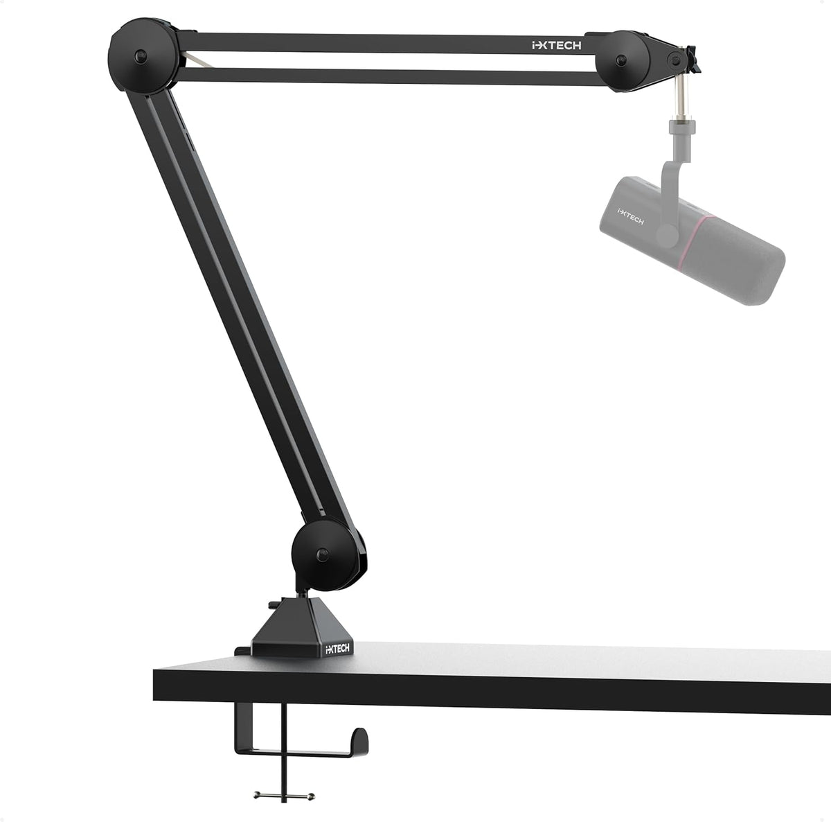 IXTECH Boom Arm - Adjustable 360° Rotatable Microphone Sturdy Stainless Steel Mic Desk, Table Stand Foldable Scissor Stable Mount Arms for Radio Studio, Podcast, Gaming