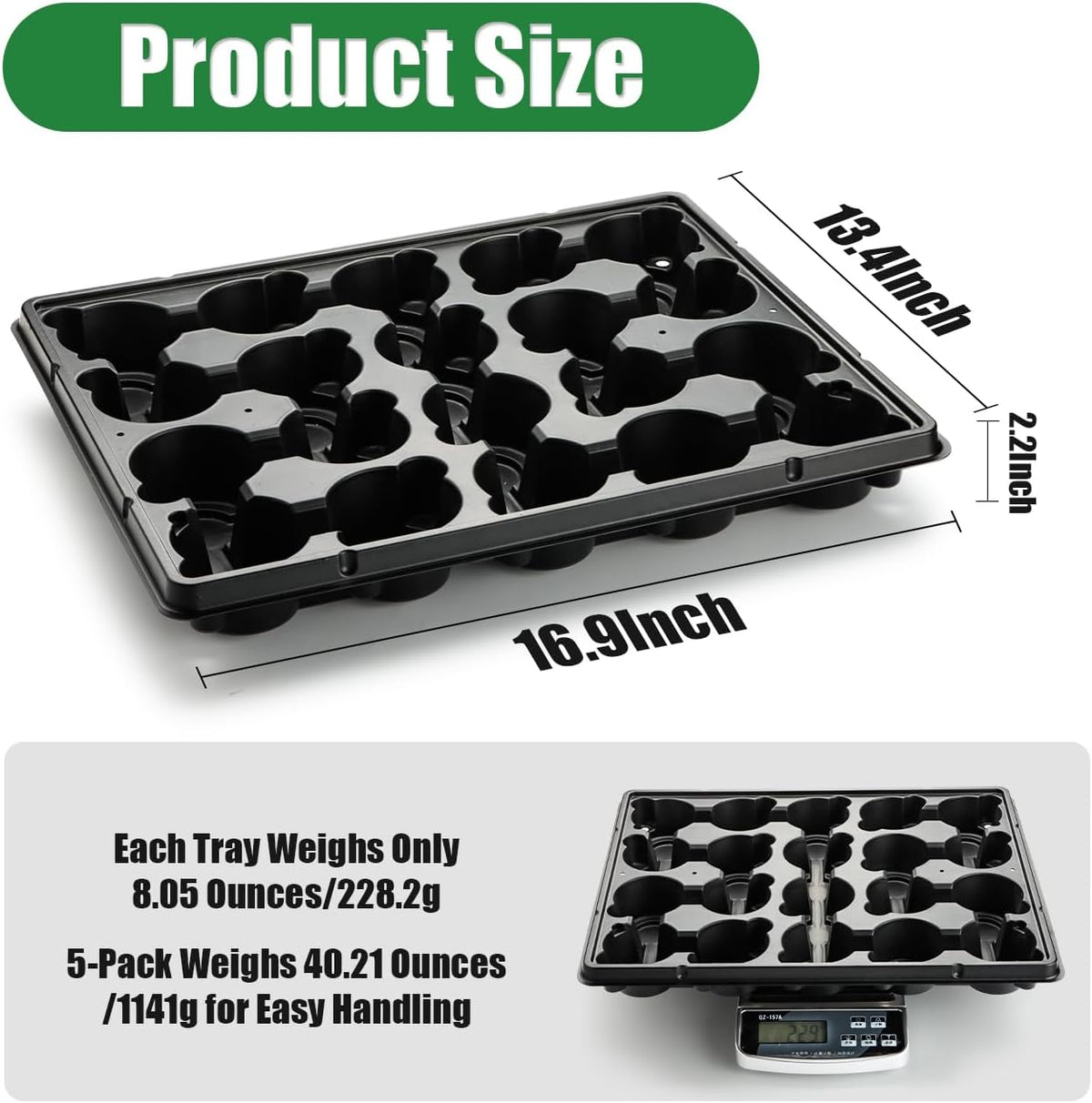 RooTrimmer 20 Cell Plant Trays for Carrying 3 inch Round Nursery Pots, Sturdy Plastic Trays Suitable for Holding 100 pcs Peat Pots ((5 Packs - Trays Only, Pots Not Included))