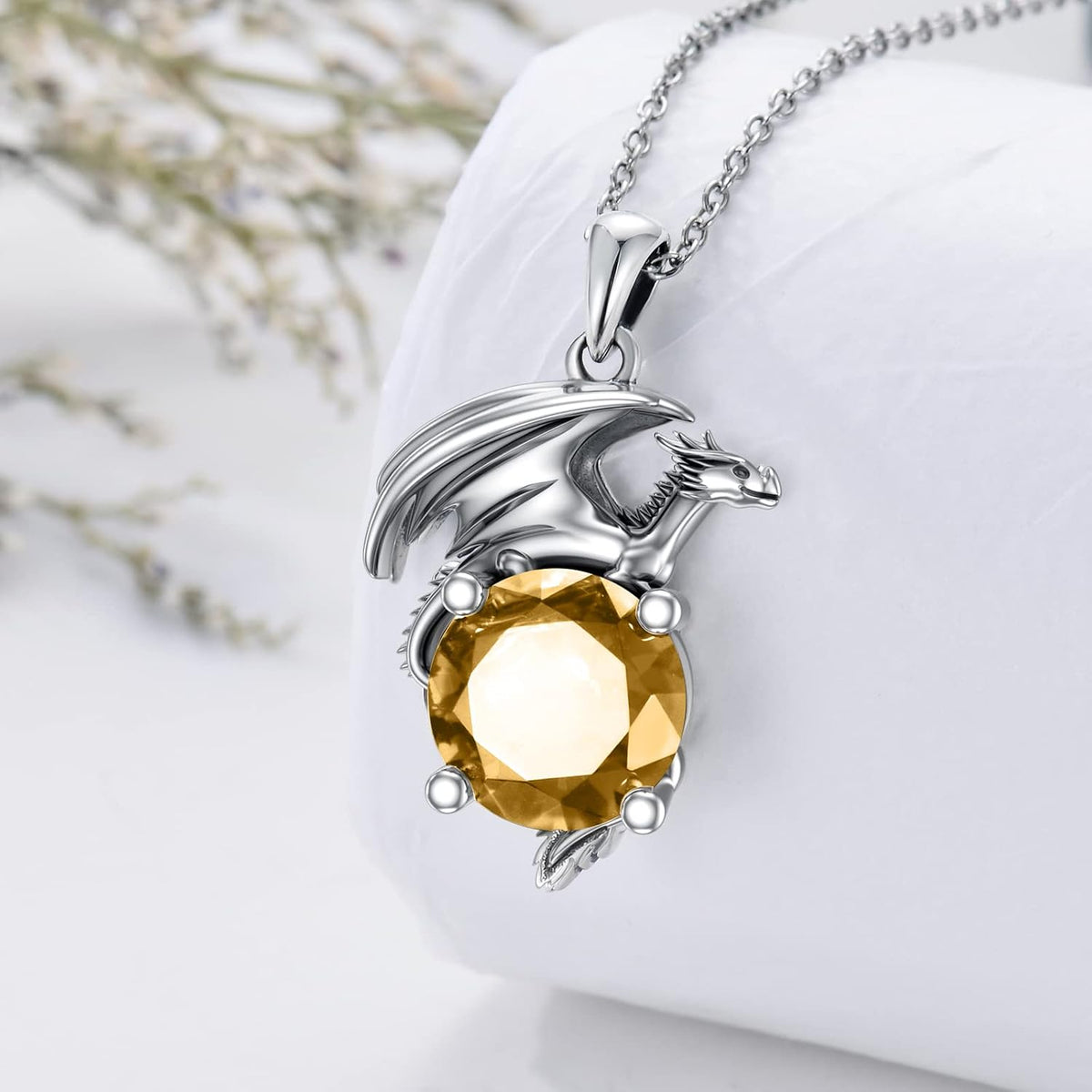 Dragon Necklace for Women/Men Sterling Silver Necklace with Birthstone Gift for Women/Men