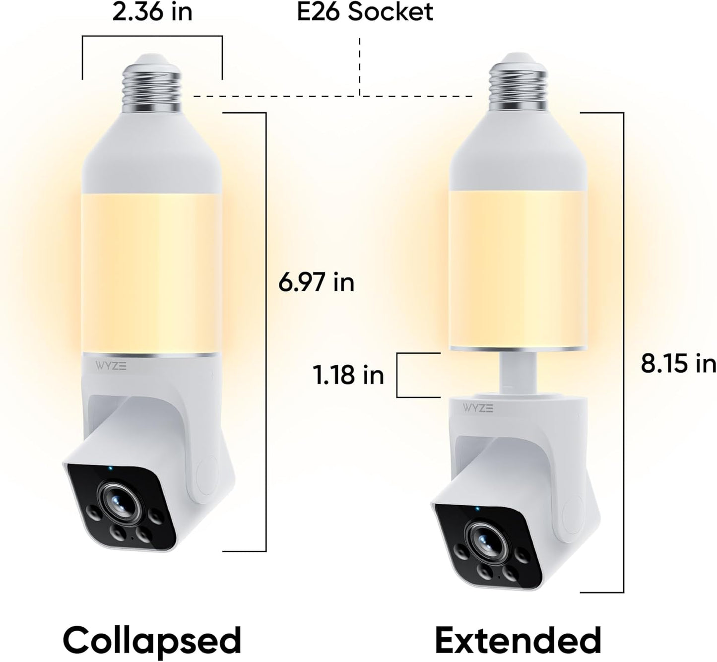 WYZE Bulb Cam - 2K HD Smart Light Bulb Security Camera with Color Night Vision, 800-Lumen Dimmable LED, 160° Wide View, Motion Detection & Siren, E26 Socket, Alexa/Google/IFTTT