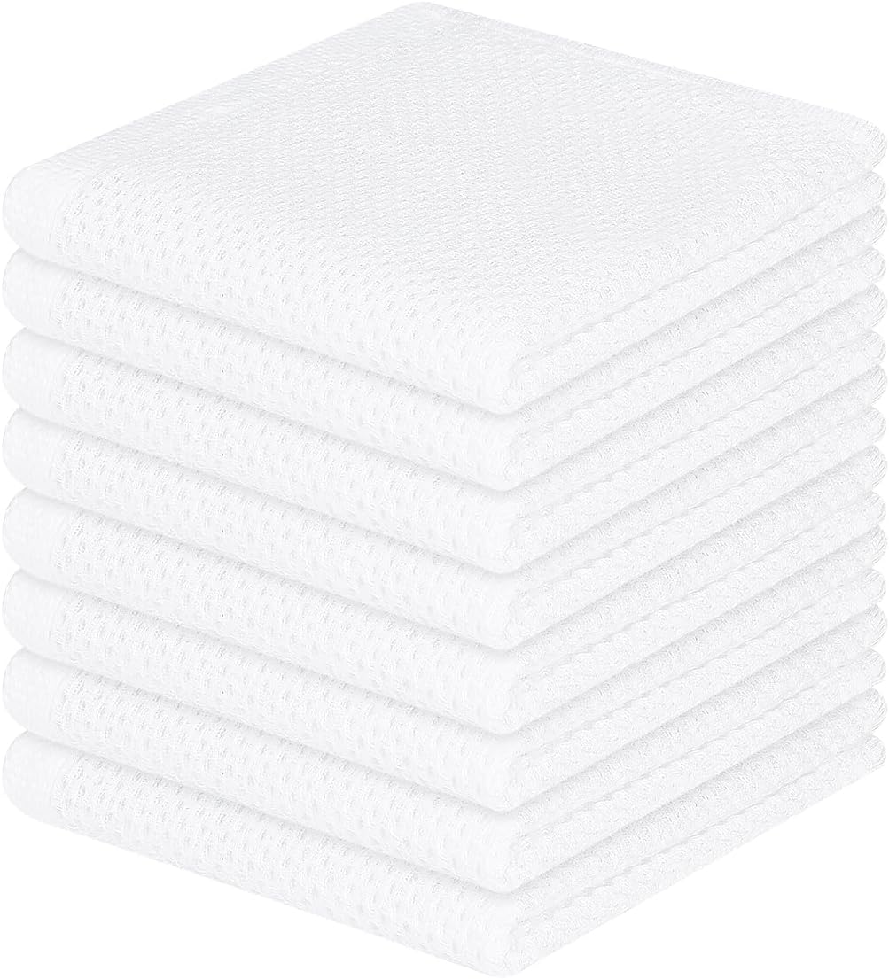 Homaxy 100% Cotton Waffle Weave Kitchen Dish Cloths 8-Pack, White