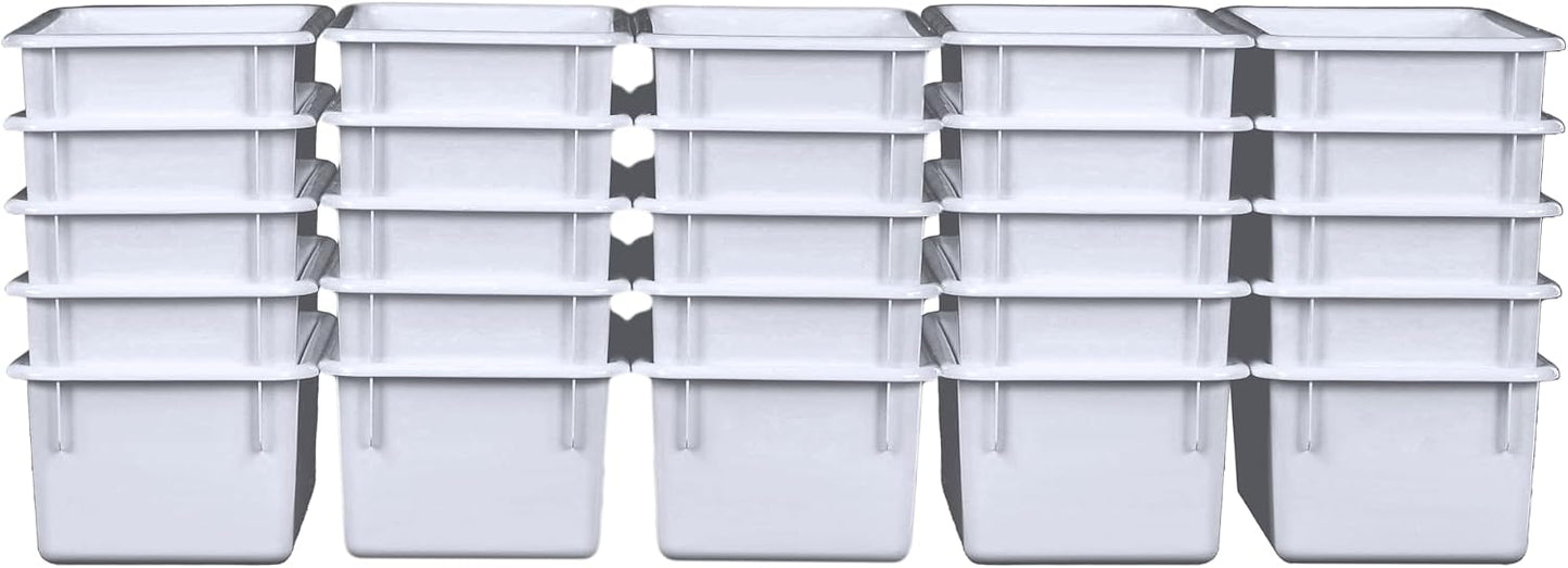Wood Designs Cubby Storage Bin, Heavy Duty Plastic Containers for Kids White Cubby Tray Set of 25
