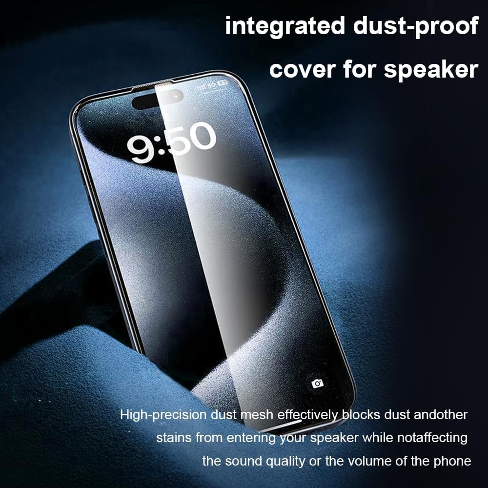 OneFish Screen Protector for Iphone 15 Pro Max, HD Clarity Tempered Glass Film 9H+ Hardness with Hassle-Free Installation Frame, Dust-Free Bubble-Free Anti-Fingerprint, 2Pack