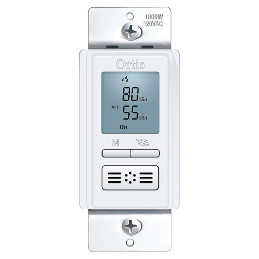[New Generation] Humidity Sensor Switch, Ortis in-Wall Bathroom Fan Automated Control Switch, Air Moisture Detection, Neutral Wire Required, White, 120V/220V