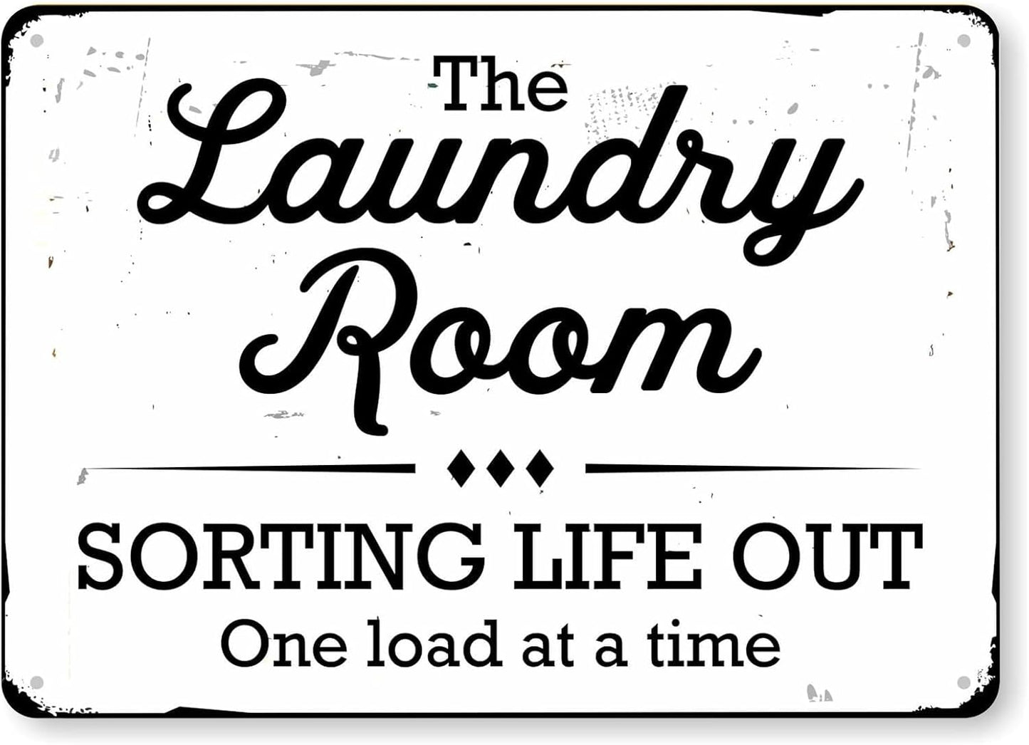SmartSign Funny Laundry Room Sign, “Sorting Life Out One Load At A Time” Vintage Decor Sign, 10" x 14", 40 mil Laminated Rustproof Aluminum, Black & Rustic White, Made in USA