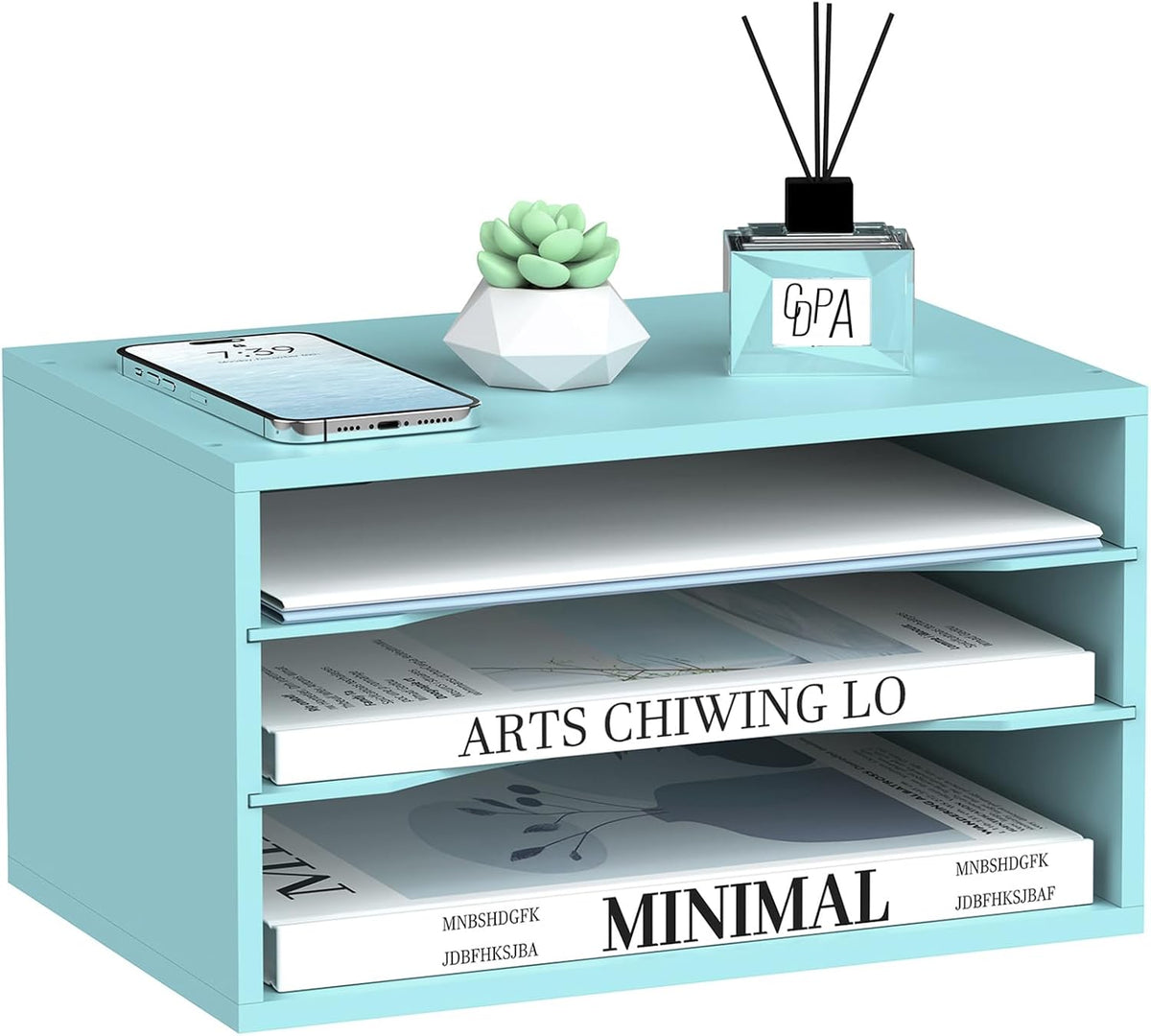 5 Tier Wood Desk Organizer, Mail Sorter and Paper Organizer for Desk, White