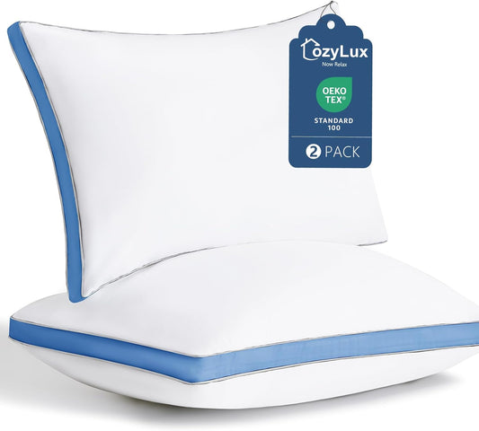 CozyLux Pillows King Size Set of 2, Soft and Supportive 3D Down Alternative Bed Pillow for Sleeping 2 Pack Blue, Luxury Hotel Quality Gusseted Bedding Pillows for Back, Stomach or Side Sleepers 18x34